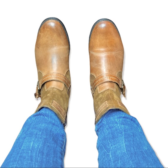 Clarks Harness Leather Boots Camel Brown Size 6.5 Mid Calf Ranch Style - Picture 5 of 16